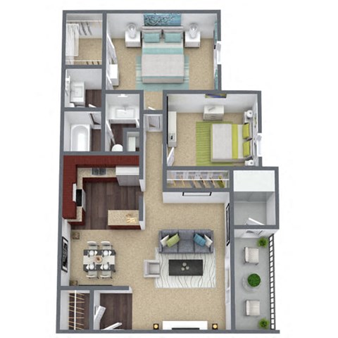 Beech Floor Plan 2-Bed, 1.5-Bath, 1,003 SQFT