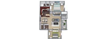 Birch Floor Plan 2-Bed, 1-Bath, 824 SQFT