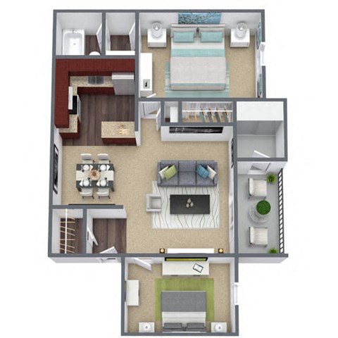 Birch Floor Plan 2-Bed, 1-Bath, 824 SQFT
