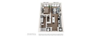A floor plan of a small apartment with two bedrooms and a living area.