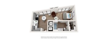 a 1 bedroom floor plan with a bathroom and a living room