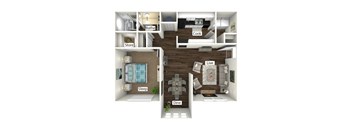 Bungalow 3D Floor Plan with Sunroom