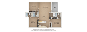 C1 3X3 Floor Plan, 1,143 SQFT