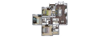 C1 Floor Plan, 3-Bed 2-Bath, 1,367 SQFT