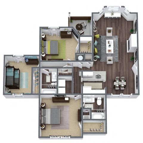 C1 Floor Plan, 3-Bed 2-Bath, 1,367 SQFT
