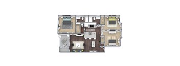 B2 Floor Plan, 3-Bed, 2-Bath, 1,008 SQFT.
