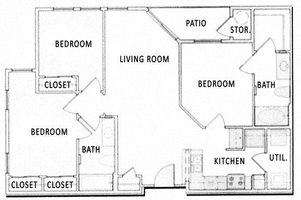 3 Bedroom 2 Bathroom Floor Plan