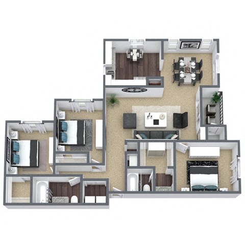 C1 3D Floor Plan Image at Hidden Creek, Lewisville, 75077