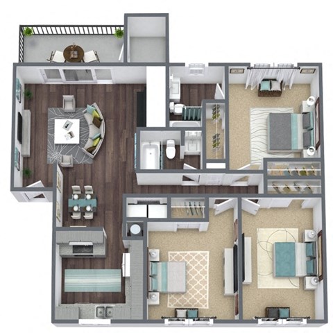 C2 3X2 Floor Plan, 1,221 SQFT