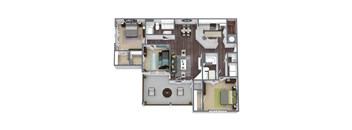 C3 Floor Plan, 3-Bed 2-Bath, 1,450 SQFT