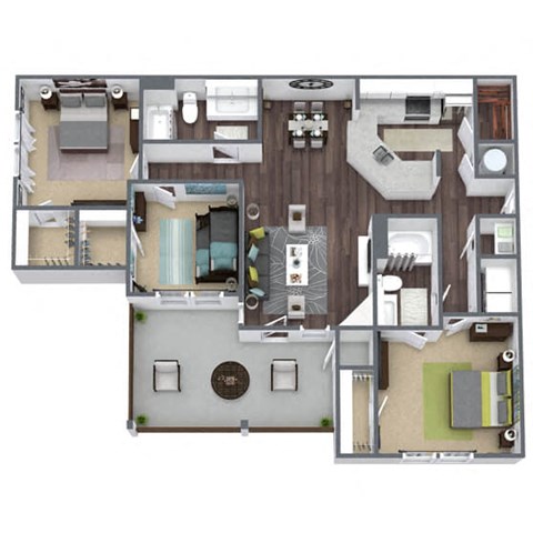 C3 Floor Plan, 3-Bed 2-Bath, 1,450 SQFT