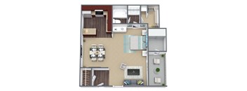 Cedar Floor Plan Studio, 1.5-Bath, 648 SQFT