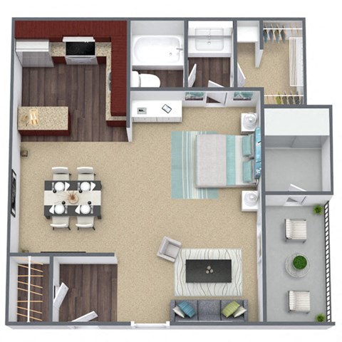 Cedar Floor Plan Studio, 1.5-Bath, 648 SQFT