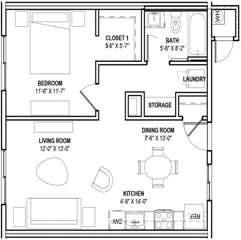 1-Bedroom floor plan
