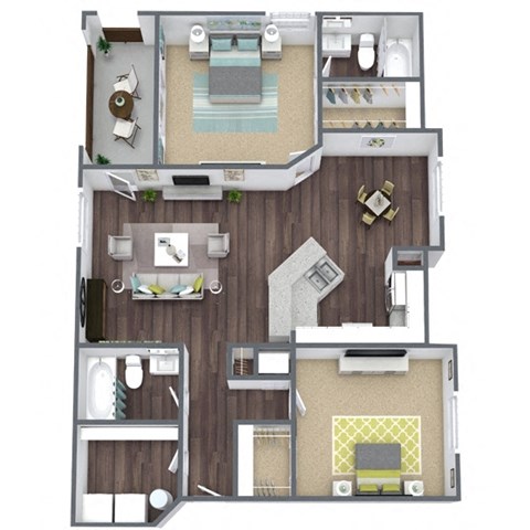 Camelia Floor Plan, 2-Bed 2-Bath