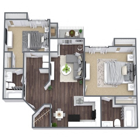 2X2 Cherrywood Floor Plan, 1,077 SQFT