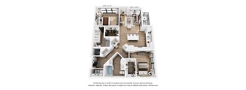 A floor plan of a house with a kitchen, living room, and two bedrooms.