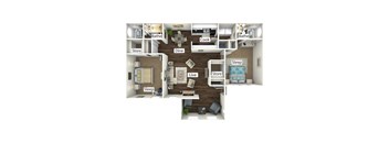 Cottage 3D Floor Plan with Sunroom