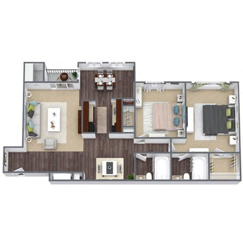2X2 Crabbs Branch Floor Plan, 1,020 SQFT