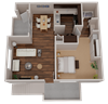 1 Bedroom 1 Bathroom 3D Floor Plan