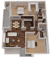 2 Bedroom 2 Bathroom 3D Floor Plan both bathrooms have tubs