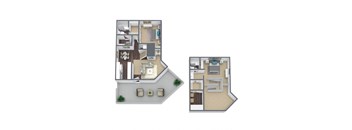 Floor Plan D: 2 bed, 2 bath, 1,087 SQFT