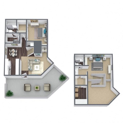 Floor Plan D: 2 bed, 2 bath, 1,087 SQFT