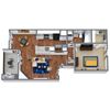 1 Bed 1 bath 3D floor plan Durango