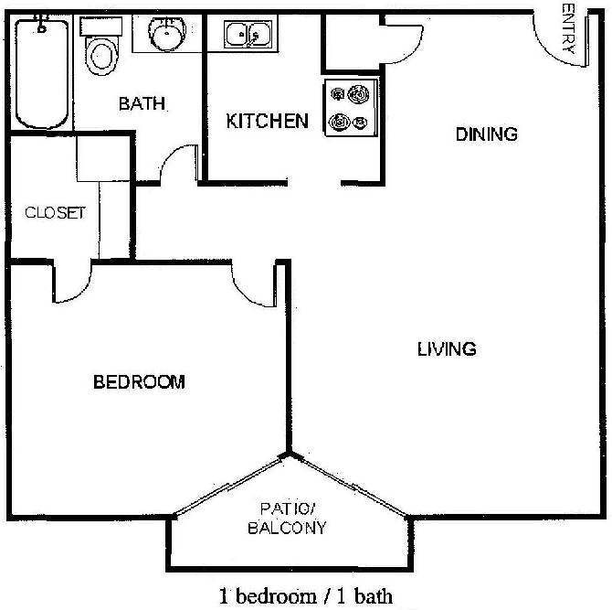 1 Bedroom 1 Bathroom Floor Plan