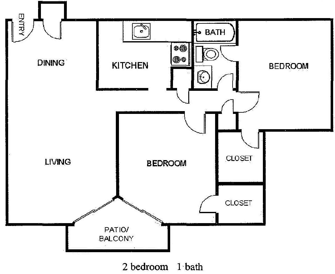 2 Bedroom 1 Bathroom Floor Plan