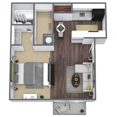 1-Bedroom, 1-Bathroom Floor Plan, 550 SQFT.