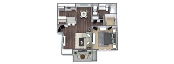 Elm Floor Plan, 1-bed 1-bath, 694 SQFT.