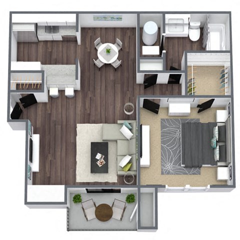 Elm Floor Plan, 1-bed 1-bath, 694 SQFT.