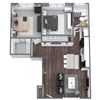 Excalibur Floor Plan 2-Bed, 1-Bath 700SQFT