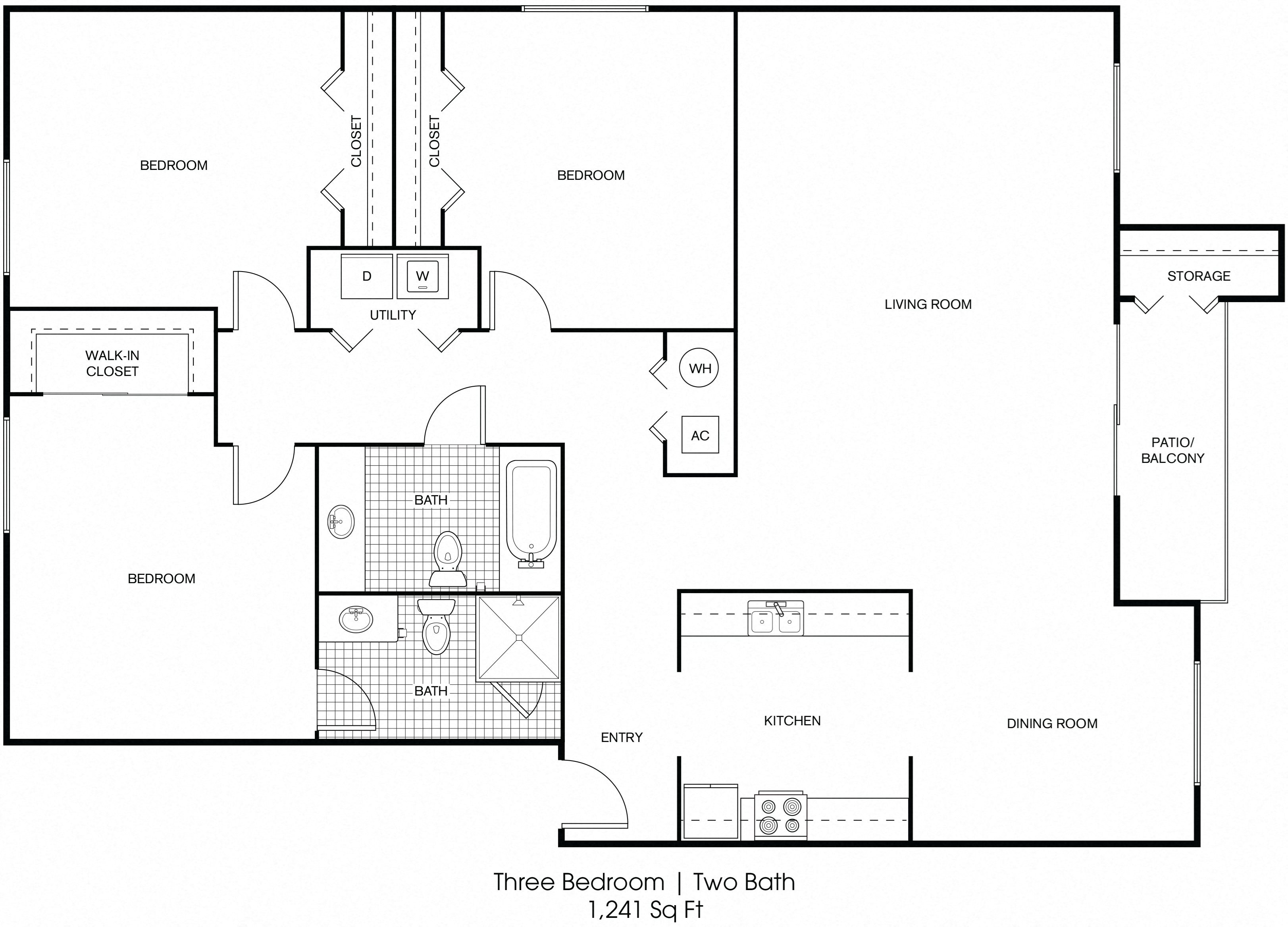 3 bedroom 2 bathroom floor plan