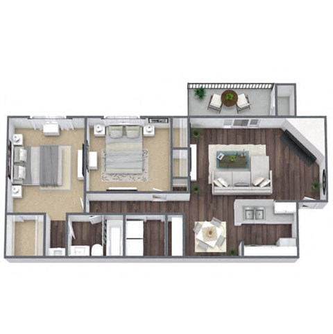 a 3d floor plan with a bedroom and a living room
