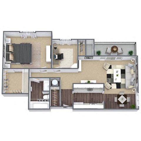 The Waterfall: 1-Bedroom Floor Plan