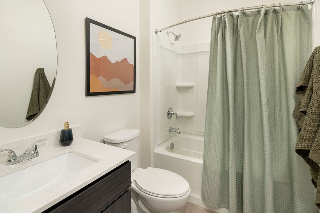 a bathroom with a sink toilet and bathtub