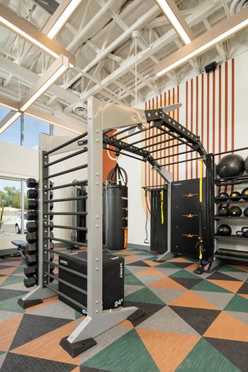 a view of the strength and conditioning equipment in the gym
