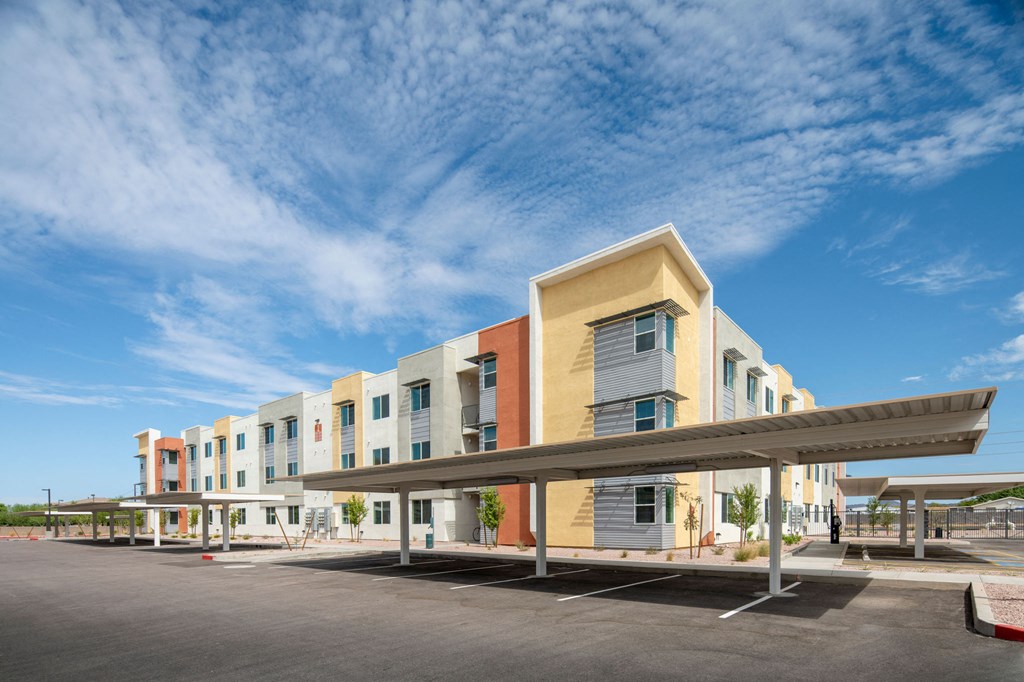 a building with a canopy in front of it