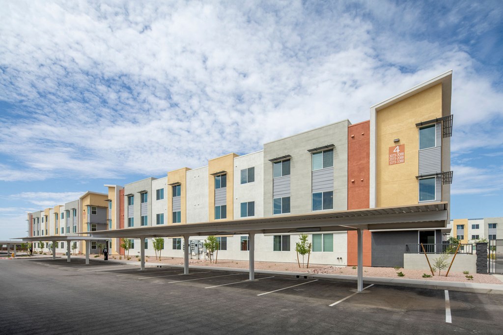 a building with a sky in the background