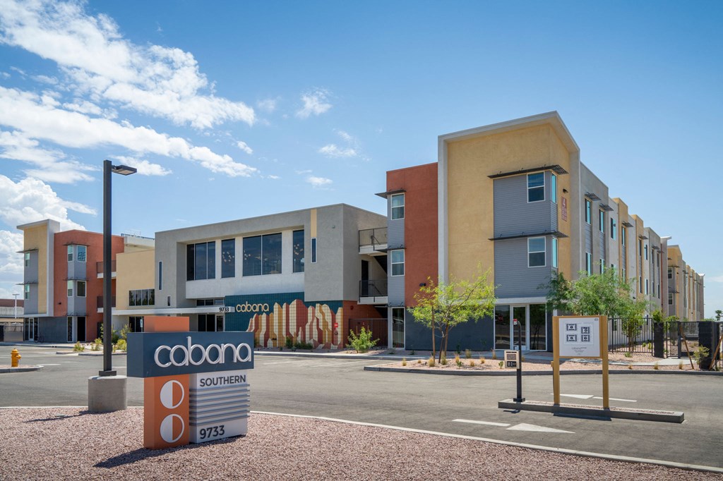 a building with a sign in front of it