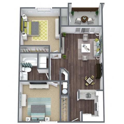 Gardenia Floor Plan, 2-Bed 1-Bath