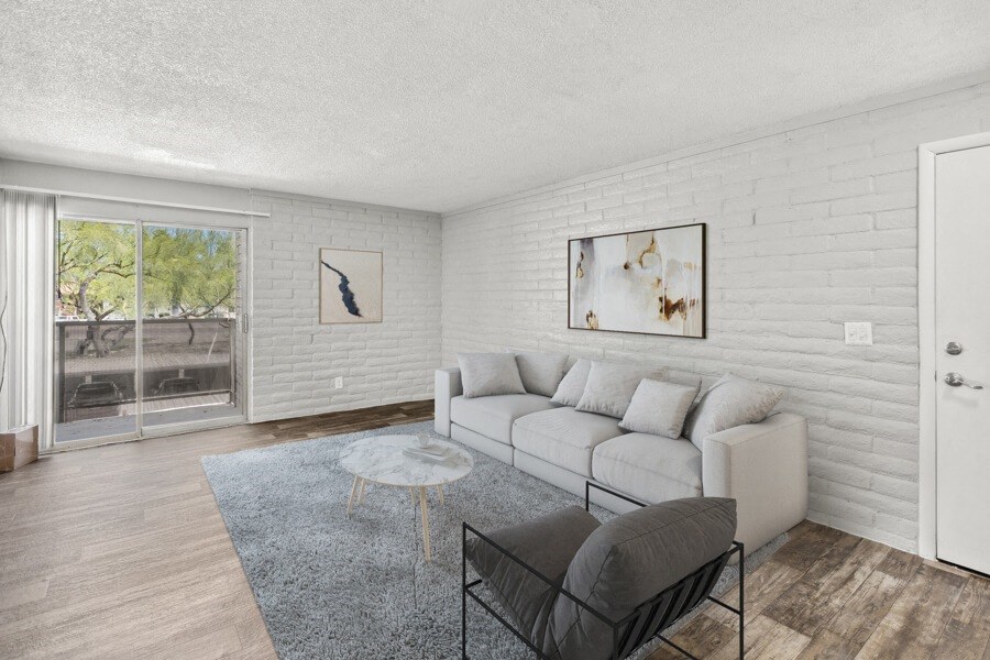 a living room with a couch and a coffee table