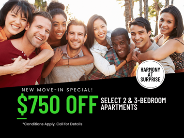 New Move In Special! $750 OFF Select 2 & 3 Bedroom Apartments. Conditions apply, call for details.