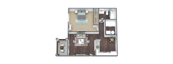 Hibiscus Floor Plan, 1-Bed 1-Bath