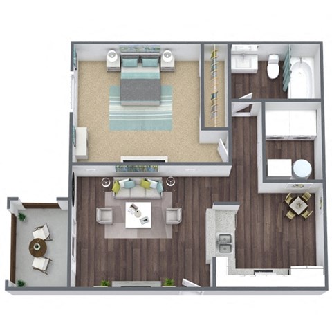 Hibiscus Floor Plan, 1-Bed 1-Bath