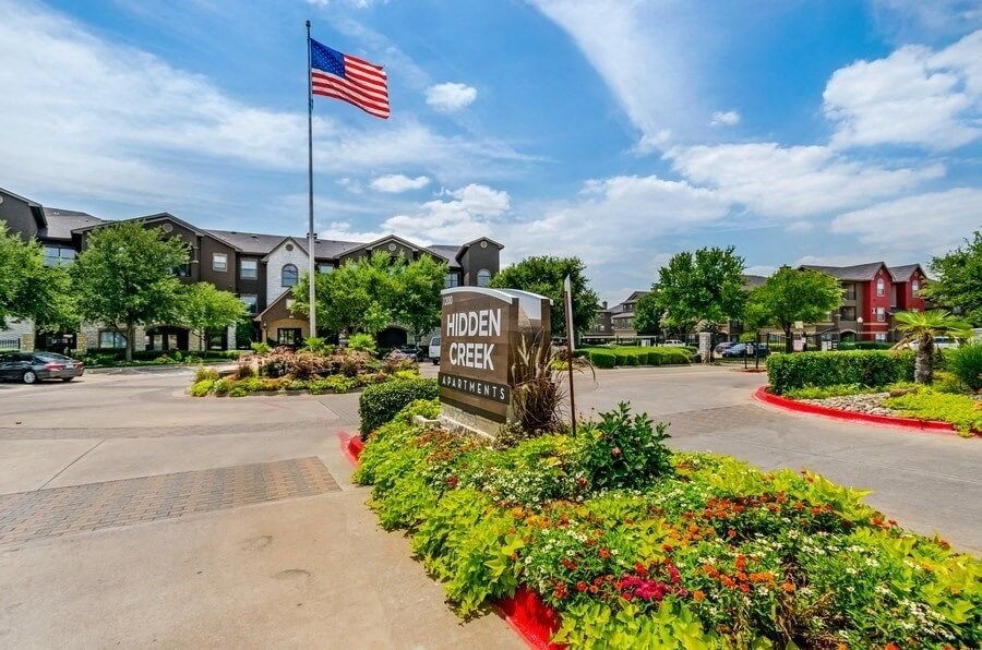 Hidden Creek entrance sign at Hidden Creek, Lewisville, Texas