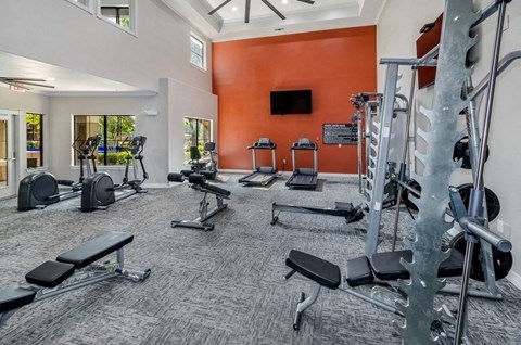 Fitness center equipment at Hidden Creek, Lewisville, TX, 75077