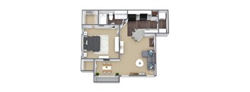 Holly Floor Plan, 1 bed, 1 bath.